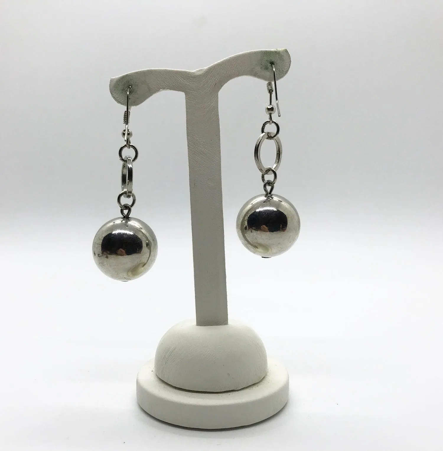 Dangling Silver Ball Vintage Pierced Earrings