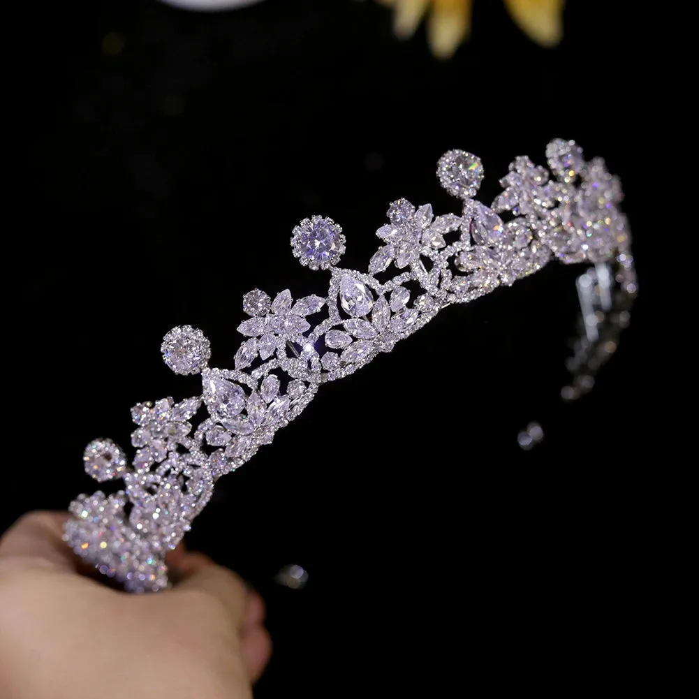 Diadem White Crystal Zircon Bridal Tiara 2024 CZ Headpiece