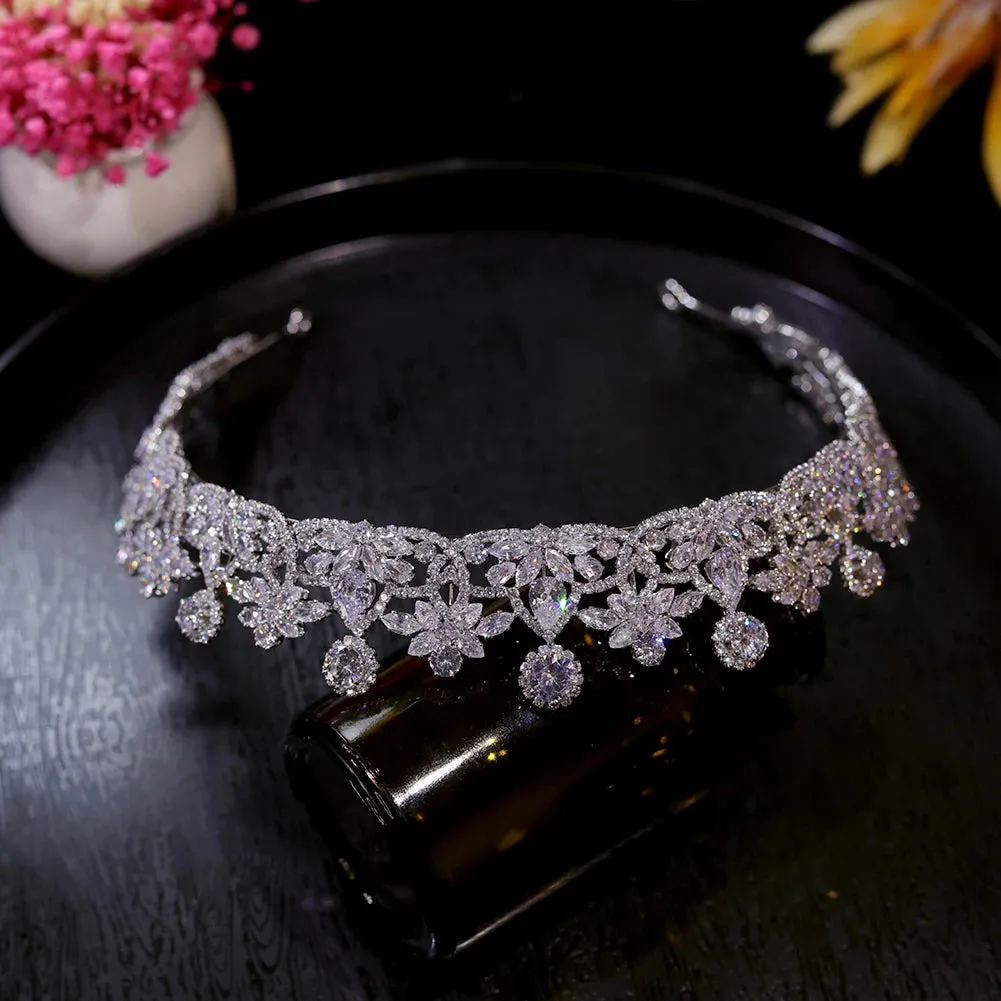 Diadem White Crystal Zircon Bridal Tiara 2024 CZ Headpiece