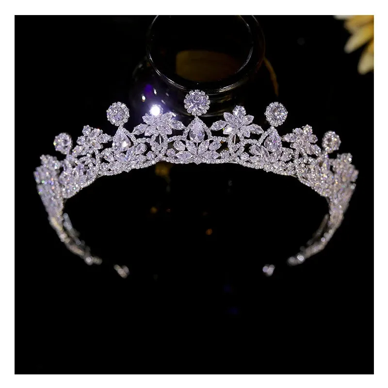 Diadem White Crystal Zircon Bridal Tiara 2024 CZ Headpiece