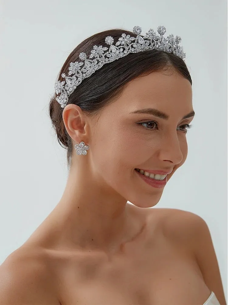 Diadem White Crystal Zircon Bridal Tiara 2024 CZ Headpiece