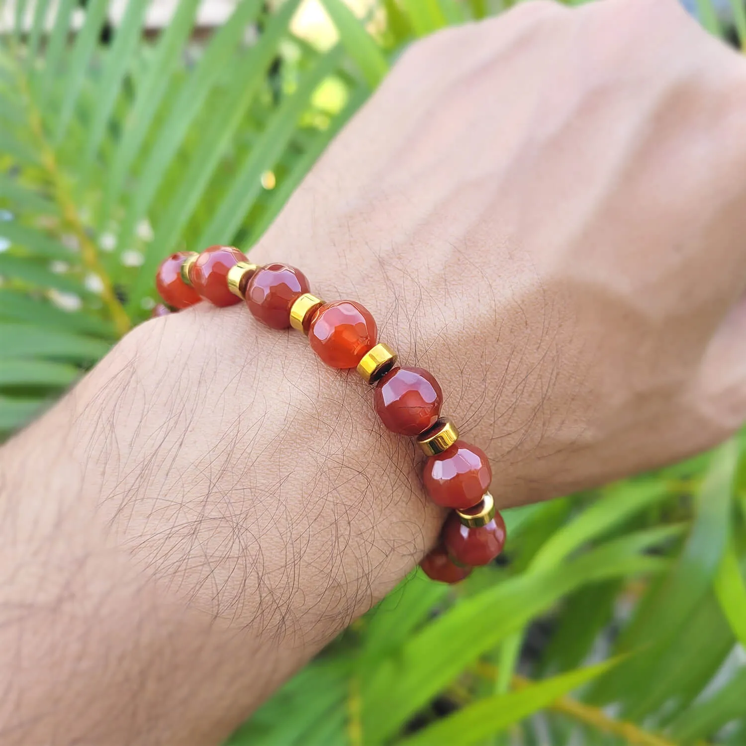 Diamond Cut Red Carnelian With Golden Hematite Natural Stone Bracelet