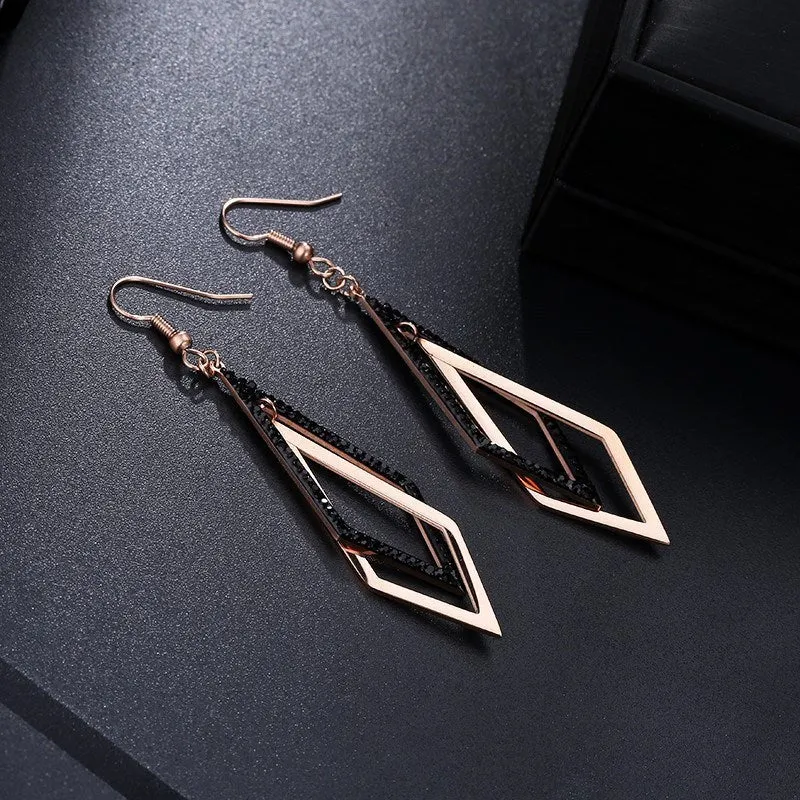 Double Rhombus Silver Drop Earrings for Women