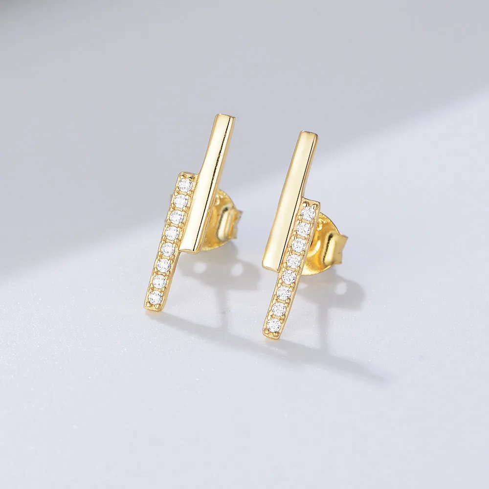 Double-row straight line with zircon silver studs earrings for women