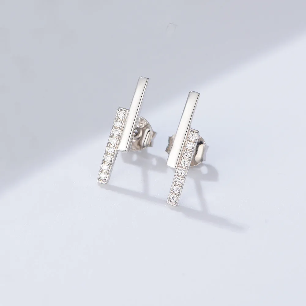 Double-row straight line with zircon silver studs earrings for women