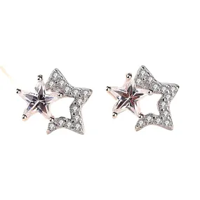 Double Zircon Five-pointed Star Silver Studs Earrings for Women