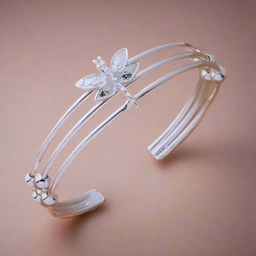 Dragonfly Cuff  Silver Bracelet for Woman