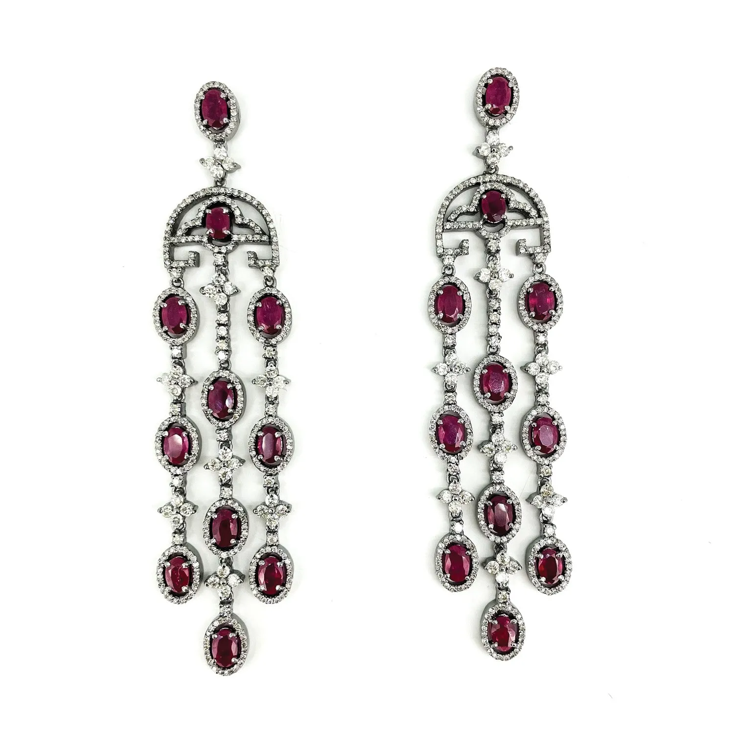 Dramatic Ruby and Diamond Chandelier Drop Earrings