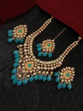 Drop Meena Kundan Necklace Earring And Teeka Set