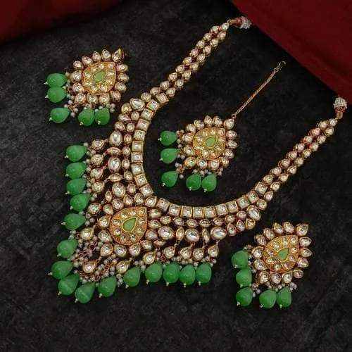 Drop Meena Kundan Necklace Earring And Teeka Set