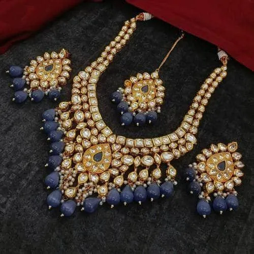 Drop Meena Kundan Necklace Earring And Teeka Set