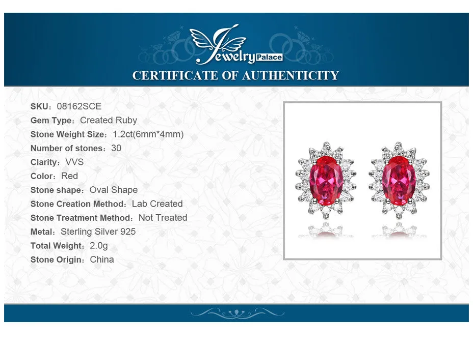 Earrings JewelryPalace Princess Diana William Kate Middleton's 1.5ct Red Ruby 925 Sterling Silver