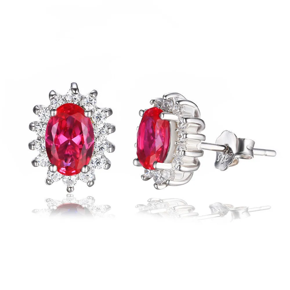 Earrings JewelryPalace Princess Diana William Kate Middleton's 1.5ct Red Ruby 925 Sterling Silver