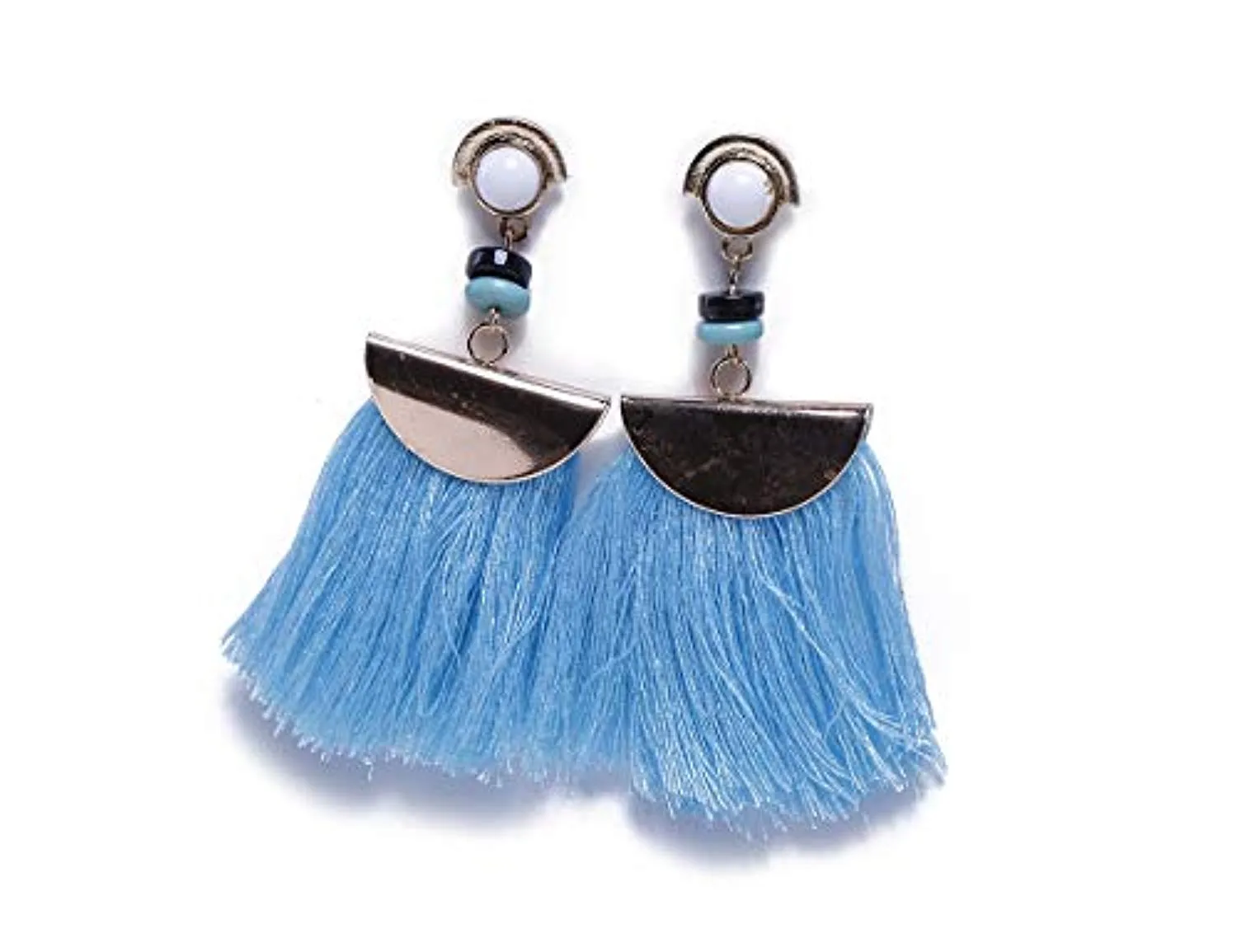 Electomania Fabric Metal Tassel Earrings for Girls and Women Blue