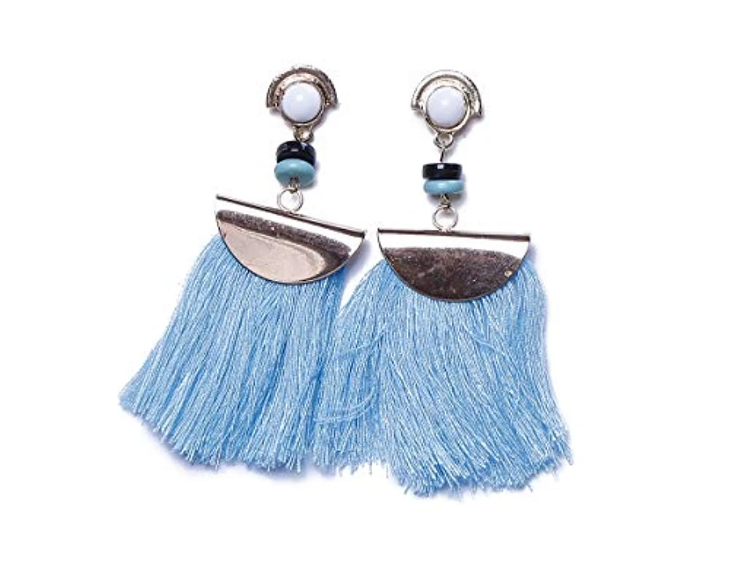 Electomania Fabric Metal Tassel Earrings for Girls and Women Blue