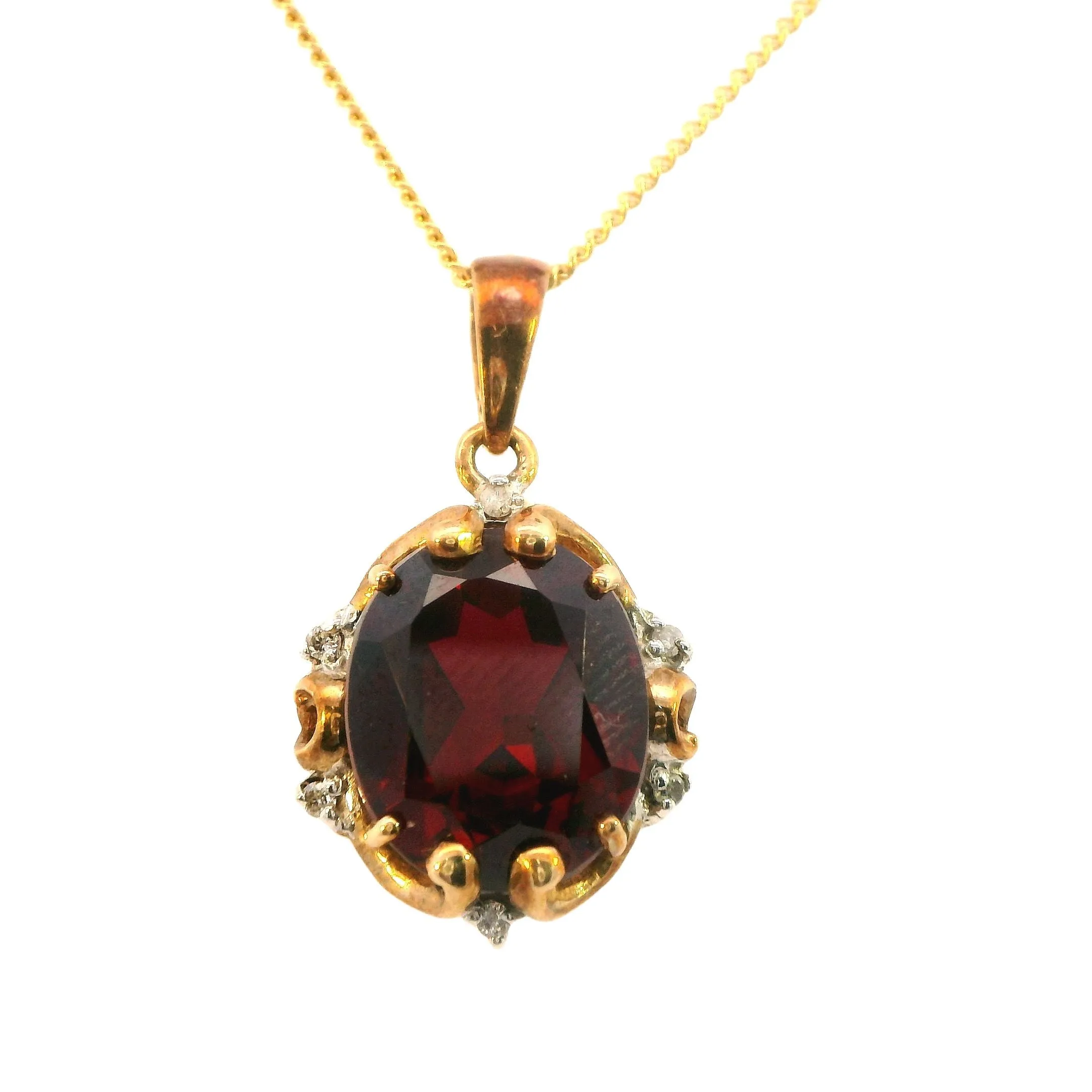 Elegant 9ct Yellow Gold Ruby and Diamond Pendant & Earring Set