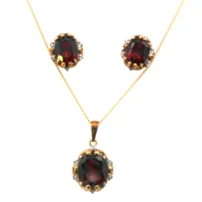 Elegant 9ct Yellow Gold Ruby and Diamond Pendant & Earring Set