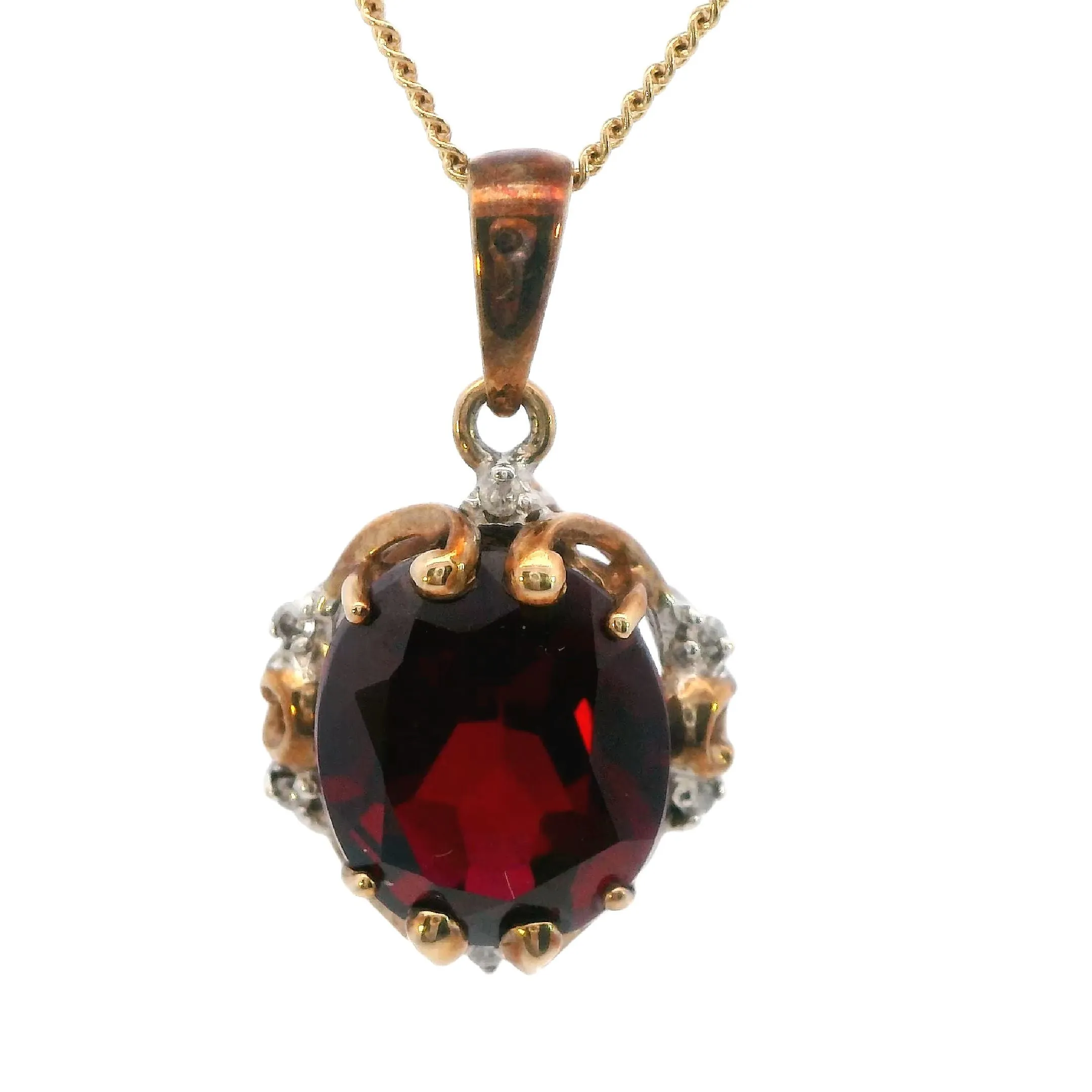 Elegant 9ct Yellow Gold Ruby and Diamond Pendant & Earring Set