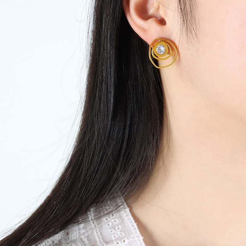 Elegant Zircon Stud Earrings with Geometric Design