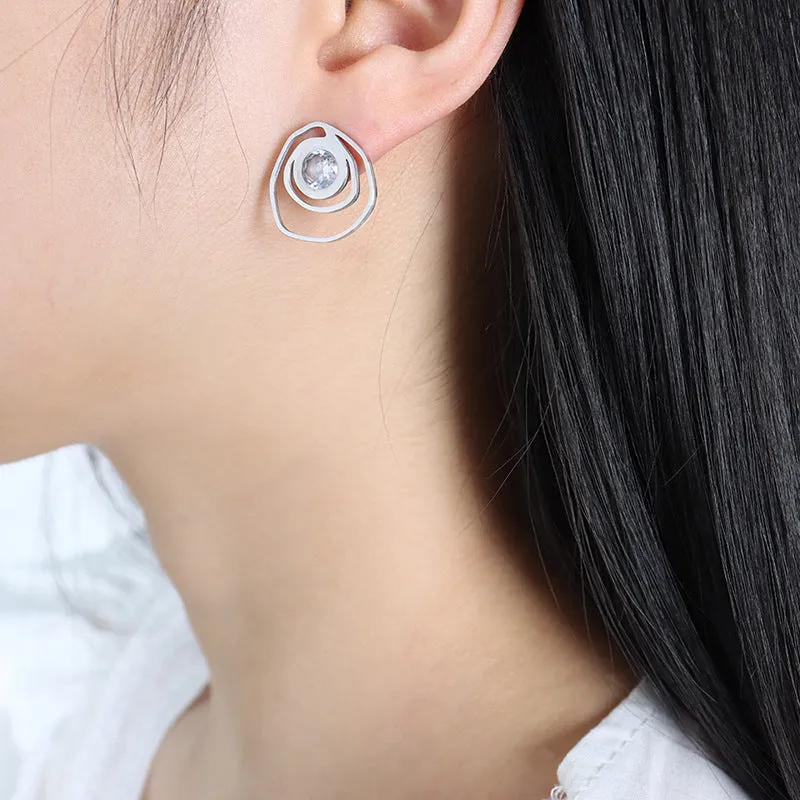 Elegant Zircon Stud Earrings with Geometric Design