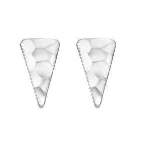 Elongated Hammered Triangle Stud Earrings In Sterling Silver