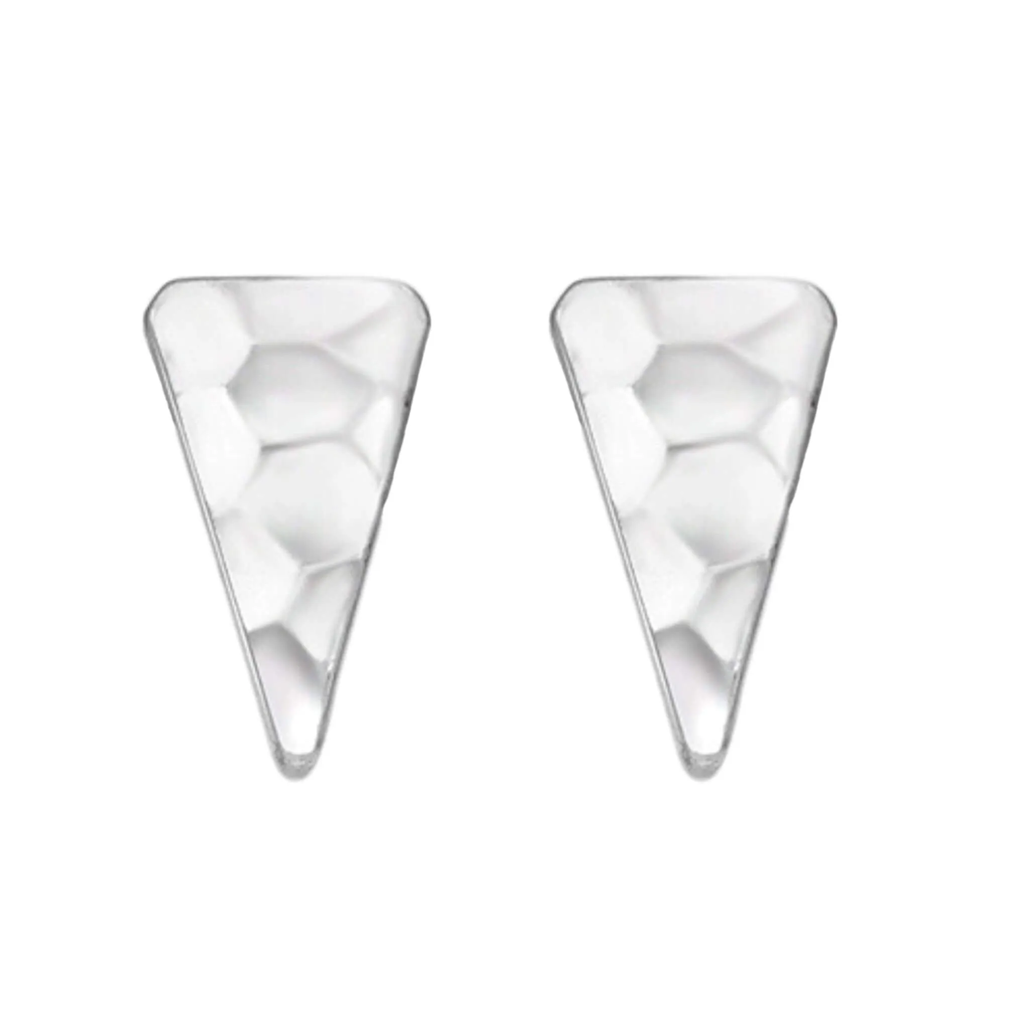 Elongated Hammered Triangle Stud Earrings In Sterling Silver