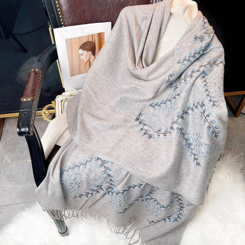 Embroidery 100% Pure Cashmere Scarf Vine Winter Accessory 200x60 cm