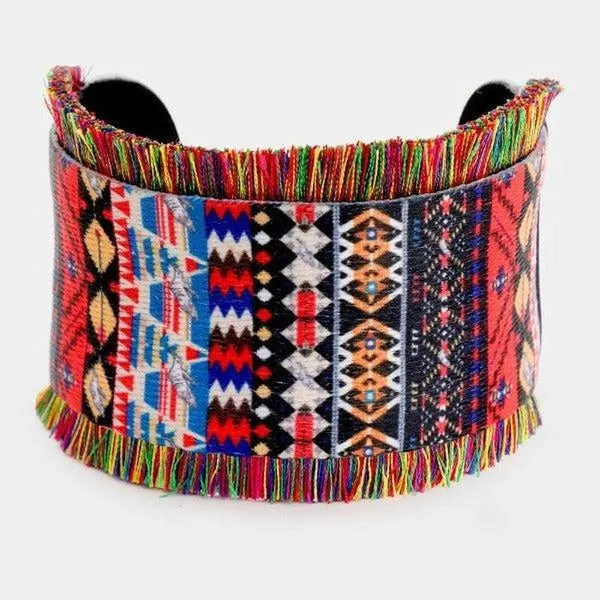 Embroidery Boho Pattern Tassel Trim Cuff Bracelet