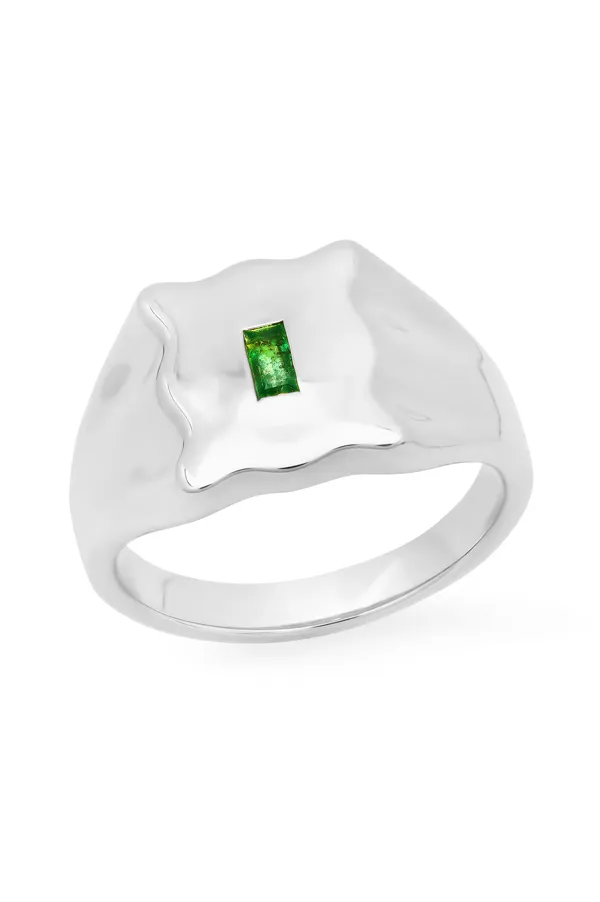 Emerald Baguette Form Signet Ring