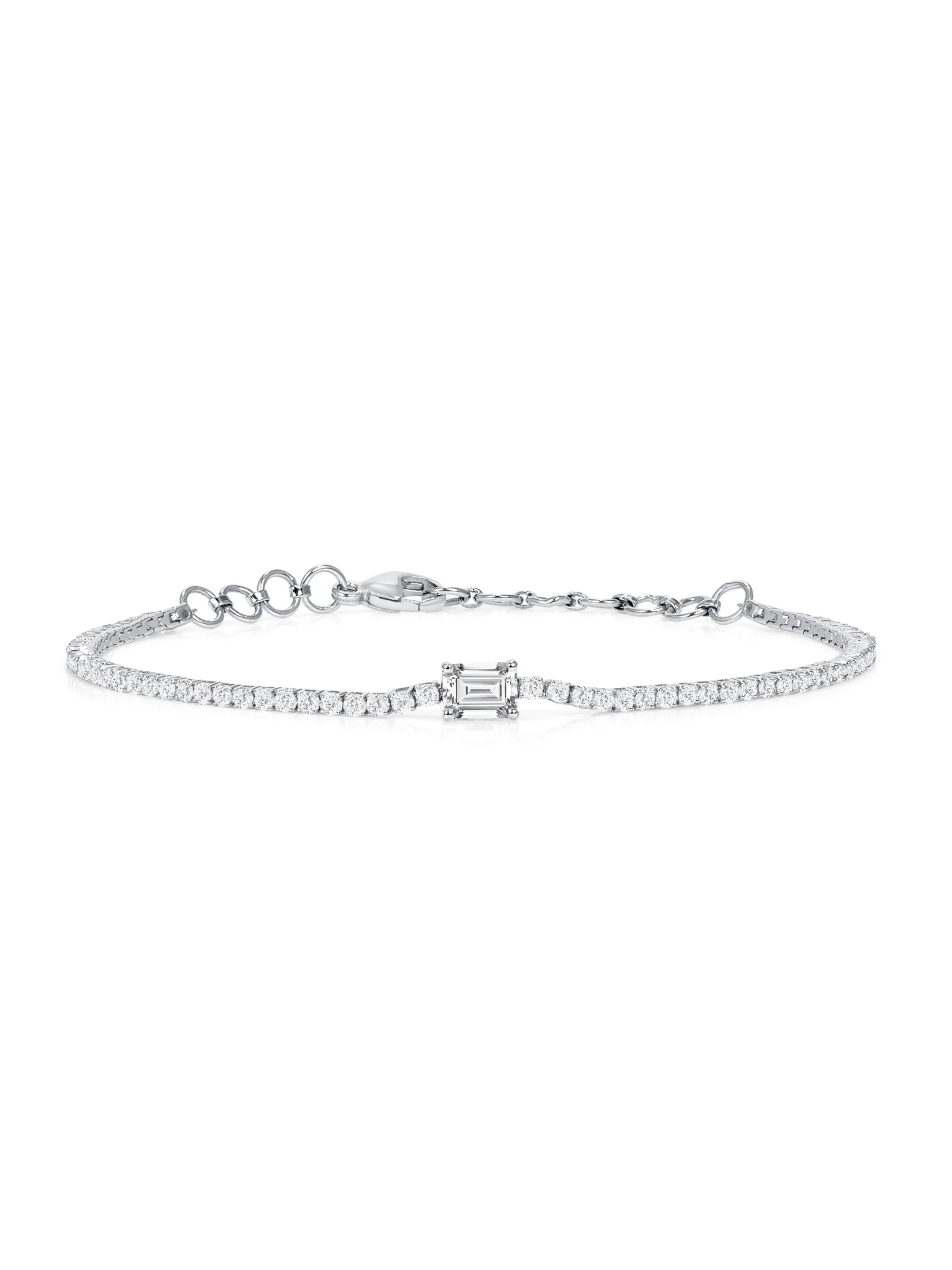 Emerald Cut Solitaire Diamond Tennis Bracelet 14K