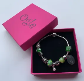 Emerald Green Charm Bead Bracelet, Modern Day Design by Culzean Ogle (02) Personalised Engraved