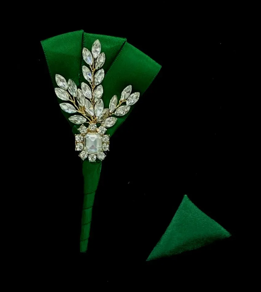 Emerald Green ~ Customized Boutonniere l Lapel Pin l Real Touch Roses l Prom l Men's Formal l BOUT- 004