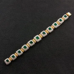 Emerald, Yellow and White Diamond Bracelet