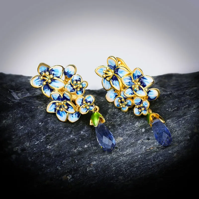 Exquisite Flowers Drop Earrings for Women with Zircon in 925 Sterling Silver