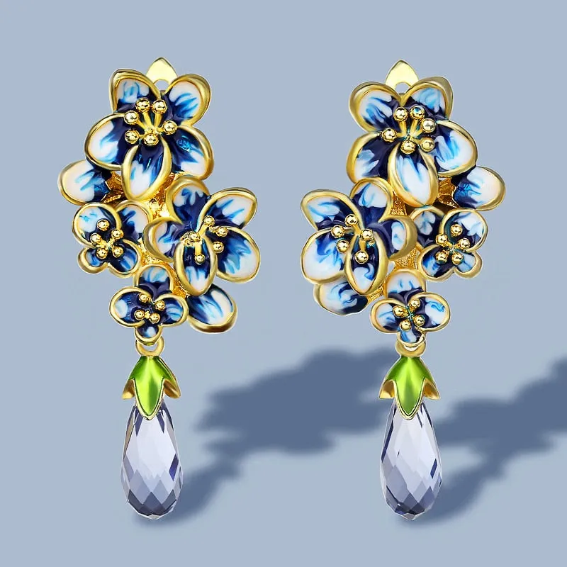 Exquisite Flowers Drop Earrings for Women with Zircon in 925 Sterling Silver