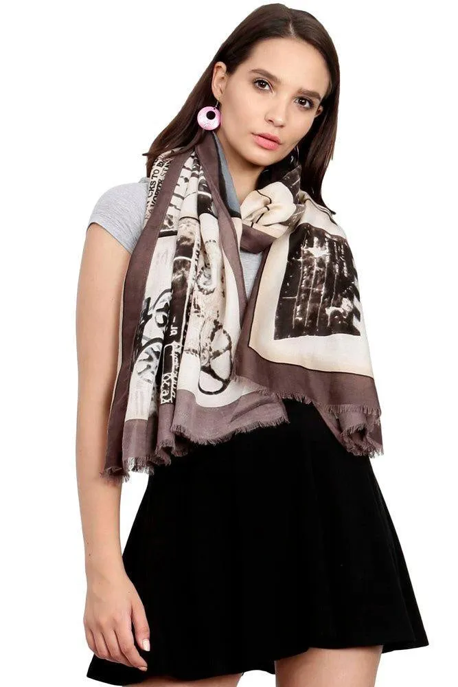 FabSeasons Cotton Brown Viscose Modern Printed Soft & Stylish Scarf