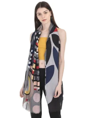 FabSeasons Stylish Grey Abstract Printed Cotton Scarves for Summer & Winter