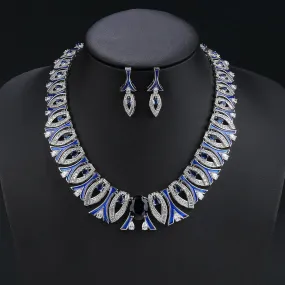 Fashion Cubic Zirconia Colored Enamel Necklace Earrings Set For Women Wedding Bridal White Zirconia Jewelry Set CN11269