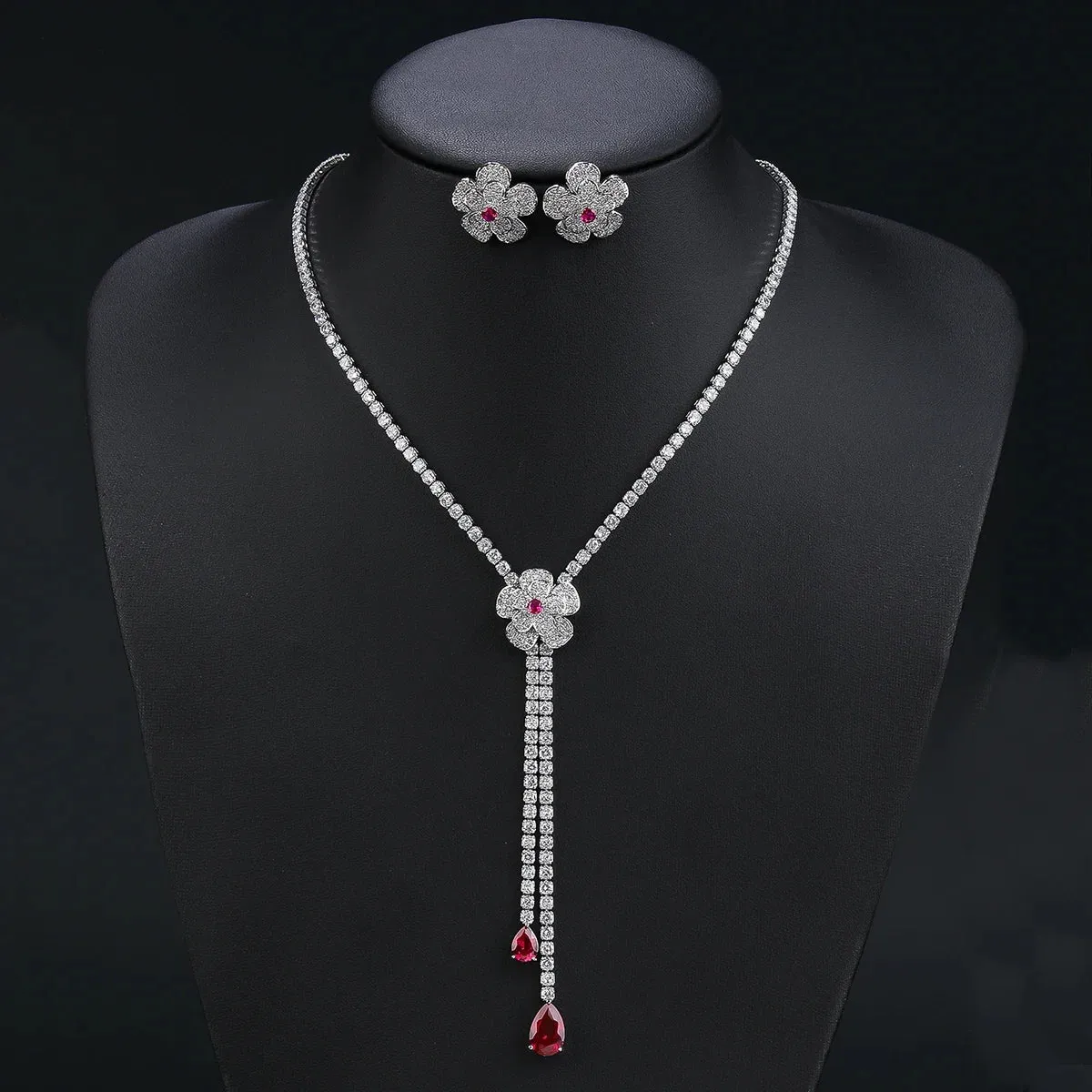 Fashion Flower Necklace Earrings 2pcs Set Wedding Bridal Jewelry For Women Party Accessories CN11266