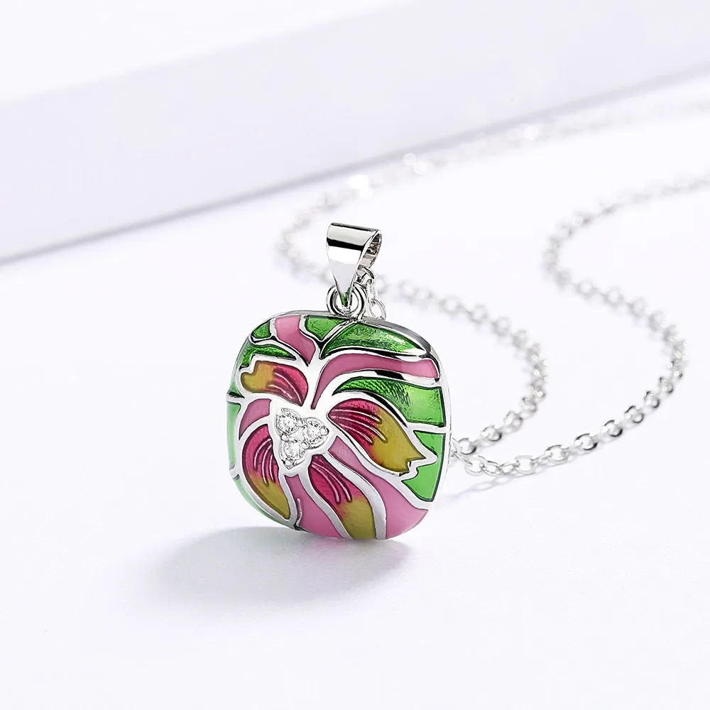 Fashion Jewelry Ethnic Style Lotus Flower Enamel Pendant Necklaces with Zircon