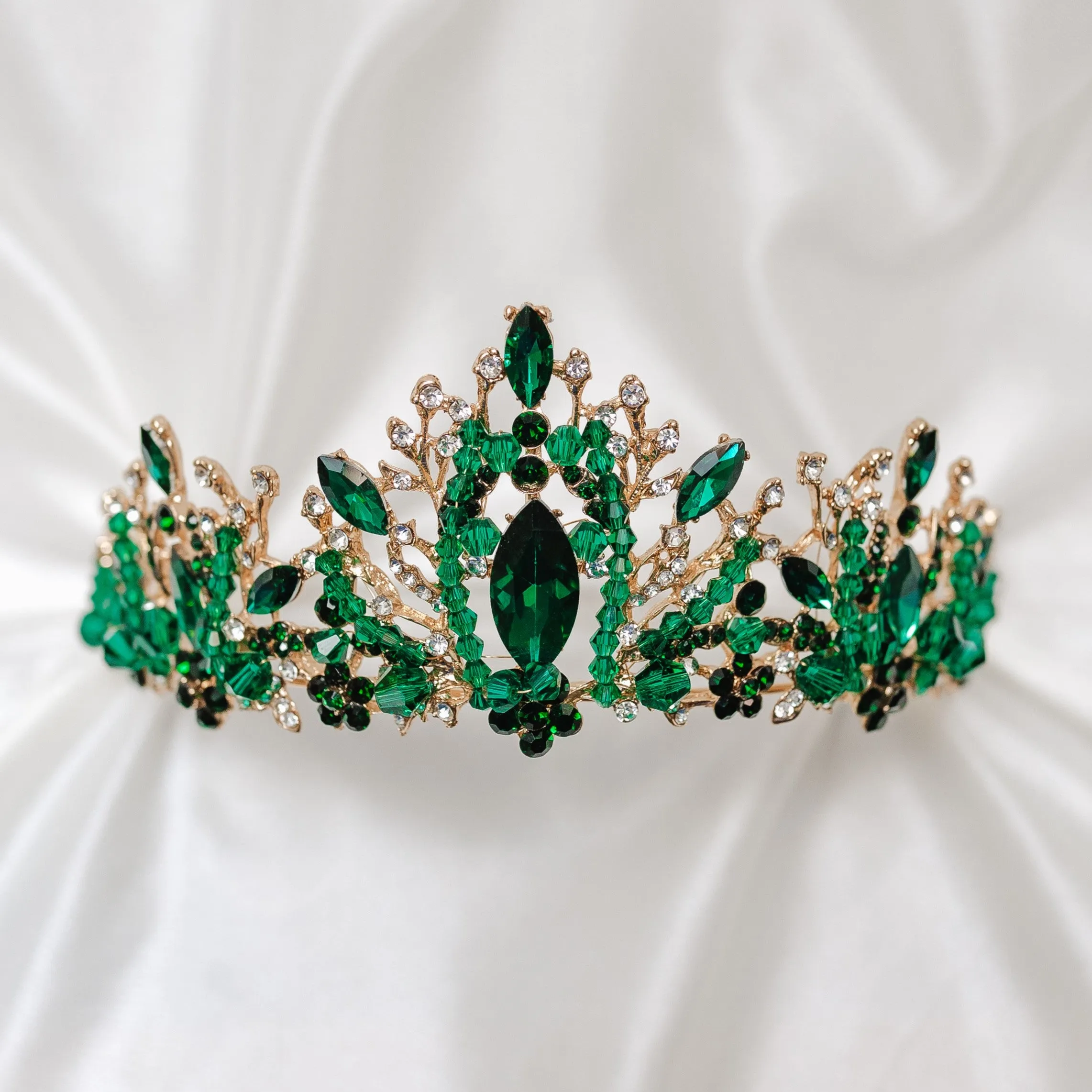 Felicitys Tiara in Green Crystals & Gold