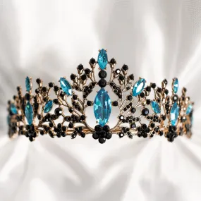 Felicity's Tiara in Teal Blue, Black & Antique Gold