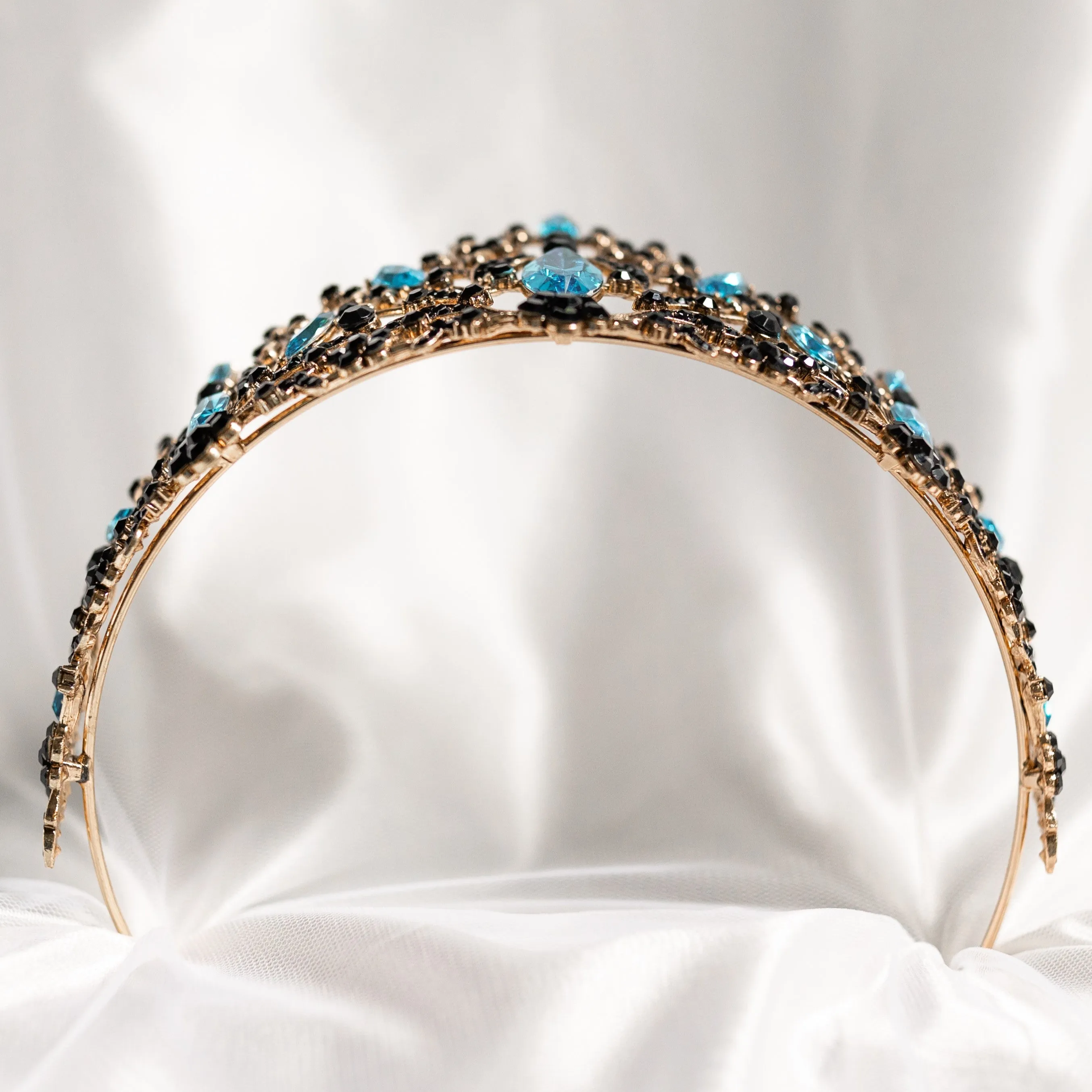 Felicity's Tiara in Teal Blue, Black & Antique Gold