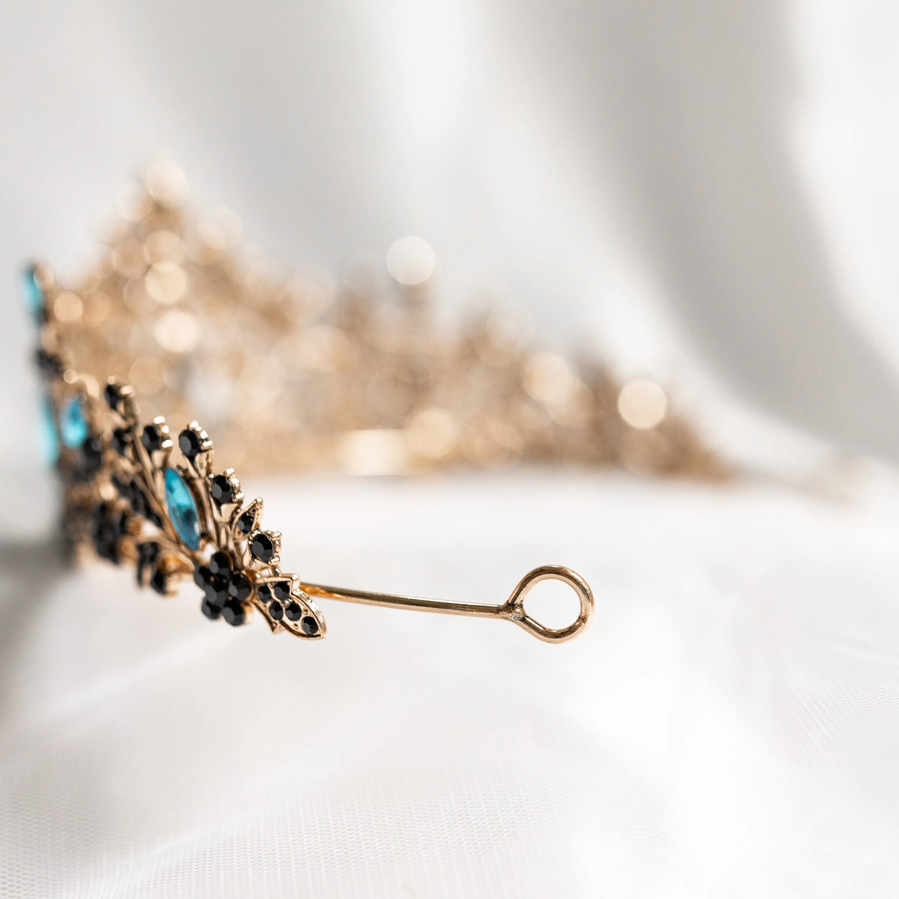 Felicity's Tiara in Teal Blue, Black & Antique Gold