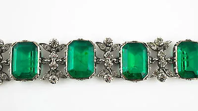 Fine Antique Edwardian Green & White Paste Silver Bracelet