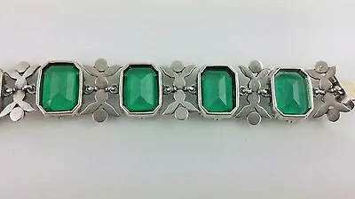 Fine Antique Edwardian Green & White Paste Silver Bracelet