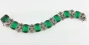 Fine Antique Edwardian Green & White Paste Silver Bracelet