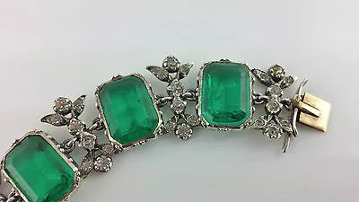 Fine Antique Edwardian Green & White Paste Silver Bracelet