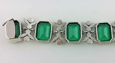 Fine Antique Edwardian Green & White Paste Silver Bracelet