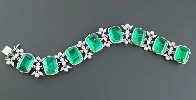 Fine Antique Edwardian Green & White Paste Silver Bracelet